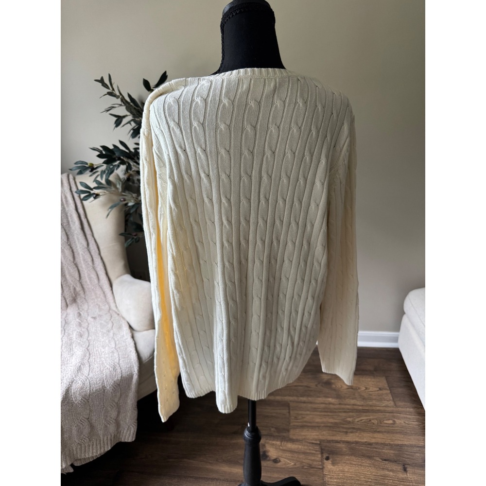 St. Johns Bay Womens Classic Cable Knit V-Neck Sweater Cream Ivory XL NWT - Picture 3 of 3